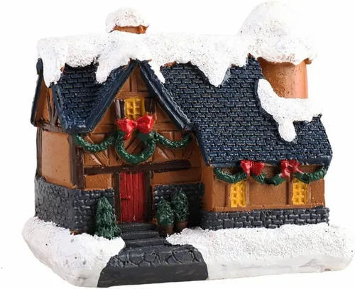 Vista 10 de Ochine Casa con luz de pueblo navideño, decoración navideña con luz LED, material de resina, edificios coleccionables de vacaciones