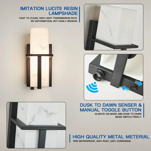 Vista 2 de Linterna de pared industrial con sensor de anochecer a amanecer, impermeable, moderna, para montaje en pared, con botón de fotocélula y fotocélula