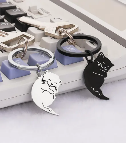 Vista 3 de Regalos para parejas para novio, novia, amiga, día de San Valentín, regalo ideal, lindo gato llavero conjunto a juego para parejas