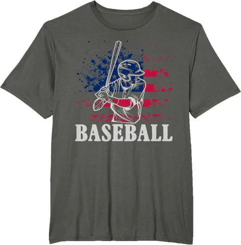 Vista 7 de Camiseta de béisbol deportiva estadounidense con bandera estadounidense, Negro, S