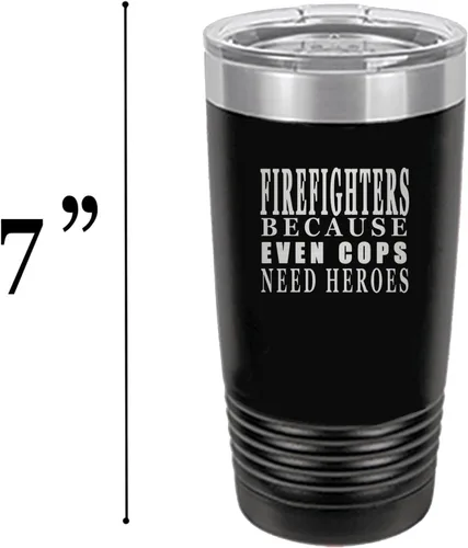 Vista 5 de Rogue River Tactical Funny Firefighter Even Cops Need Heroes - Taza de viaje de 20 onzas con tapa aislada al vacío del Departamento de Bomberos FD