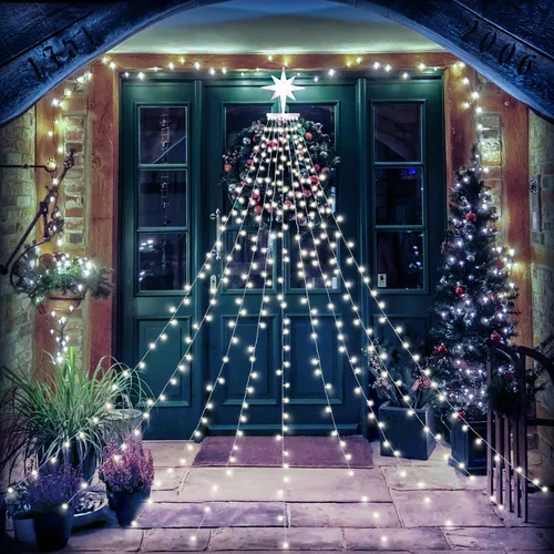 Vista 13 de Luces de estrella para decoración de Navidad al aire libre, 320 LED, 16.4 pies, luces de cadena para árbol de Navidad con topper de estrella