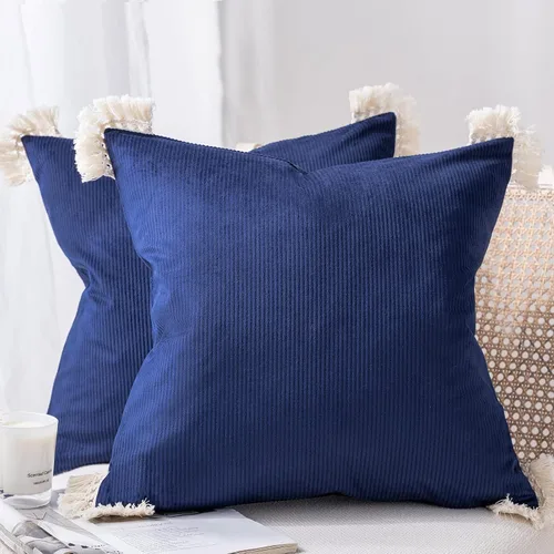 Vista 11 de Phantoscope Paquete de 2 fundas de almohada de pana suave para Halloween y otoño, decorativas de terciopelo a rayas con borlas de algodón, fundas