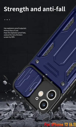 Vista 7 de Funda tipo cartera para iPhone 12, ranura para tarjeta de crédito, diseño portátil, resistente de doble capa acolchada de goma protectora