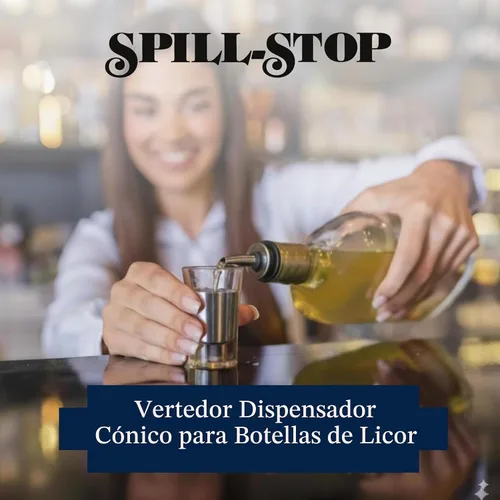 Vista 2 de Spill-Stop 285-50 Viertedor de licor cromado, boquilla cónica de flujo libre con Poly-Kork para vertido controlado a velocidad media, acabado