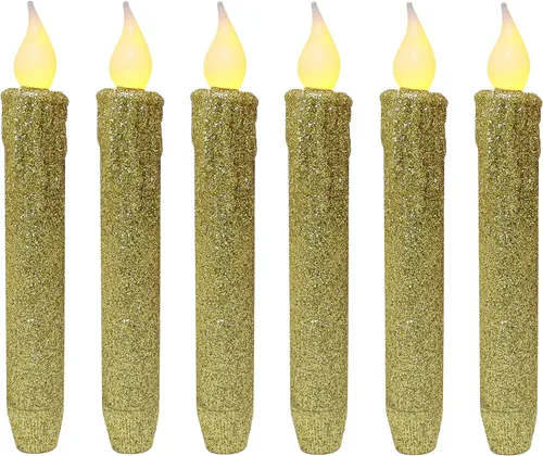 Vista 10 de CVHOMEDECO. Velas LED sin llama con purpurina parpadeantes que funcionan con pilas, con temporizador para el hogar, boda, Halloween, decoración