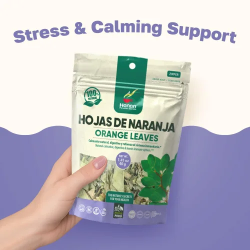 Vista 2 de Hanan Peruvian Secrets Hojas De Naranja - Té de hierbas Hojas de naranja 100% naturales Bolsa de hojas sueltas de 1.41 oz / 40 g Reduce