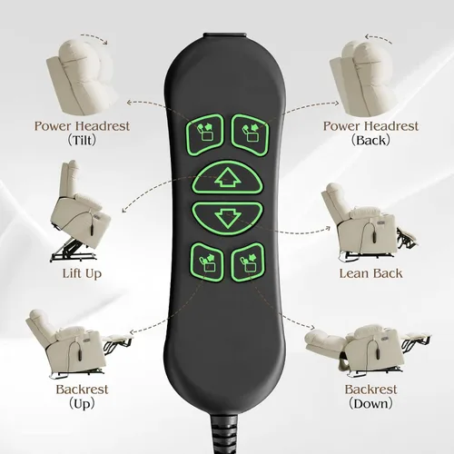 Vista 8 de Silla reclinable eléctrica para personas mayores con reposapiés extendido, silla reclinable plana de posición infinita para adultos con masaje