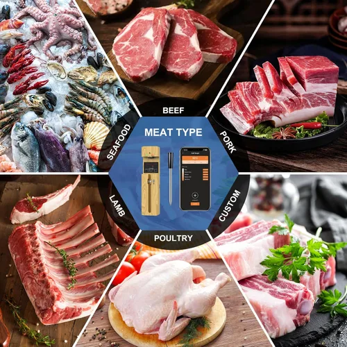 Vista 7 de Termómetro inalámbrico para carne Bluetooth con sonda de cerámica: Termómetro digital impermeable para horno y alimentos para parrilla, freidora