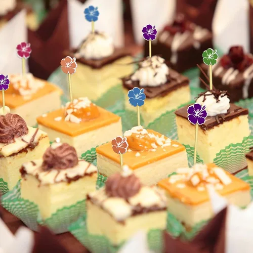 Vista 4 de 100 palillos de cóctel de flores, palillos de dientes para aperitivos, brochetas de bambú de 4.7 pulgadas de largo, palillos de cóctel hechos a mano
