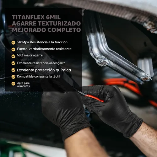 Vista 8 de TitanFlex Guantes de nitrilo negro resistente, 6 mil, totalmente texturizados, guantes desechables mecánicos, sin látex, sin polvo