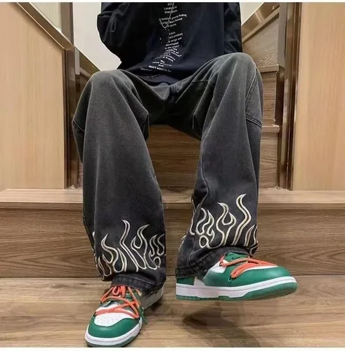 Vista 2 de Y2K - Pantalones de mezclilla holgados Flame Emo Cyber Cargo Grunge Vintage Demin Ropa estética Hiphop gótico Jogger Pantalones deportivos
