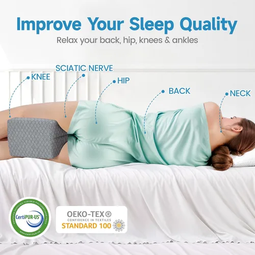 Vista 5 de TranquilRelax Almohada de rodilla para dormir de lado, almohada de espuma viscoelástica, color gris Smooth Pillow for Spine Aligning, Comfortable