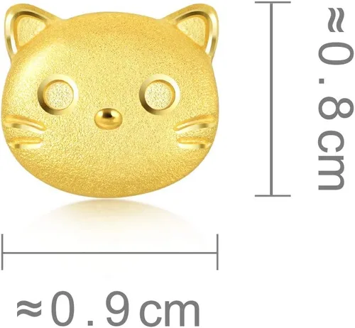 Vista 4 de CHOW SANG SANG 999.9 Aretes de oro macizo de 24 quilates con gato 91938E (se venden solteros no par), Oro