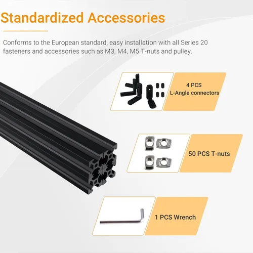 Vista 6 de 4 piezas de perfil de extrusión de aluminio de 11.811 in 2020 tipo V extrusión de aluminio estándar europeo anodizado riel lineal con accesorios