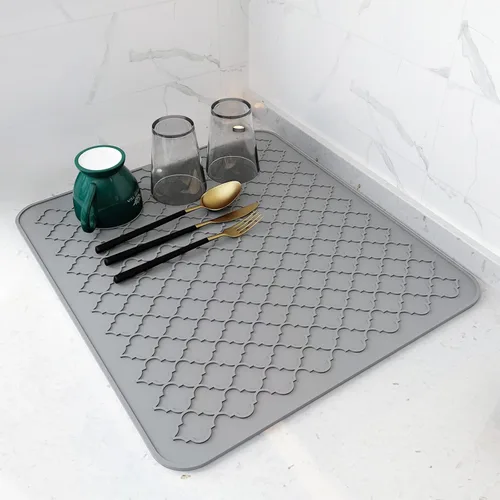 Vista 7 de AMOAMI - Tapete de secado de platos para cocina, de silicona, tapete de secado de platos de cocina, resistente al calor, accesorios de cocina Beige