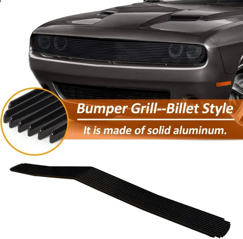 Vista 4 de Rejilla frontal negra Billet compatible con Dodge Challenger Phantom 2015-2021 (revestimiento de polvo negro + parte superior principal)