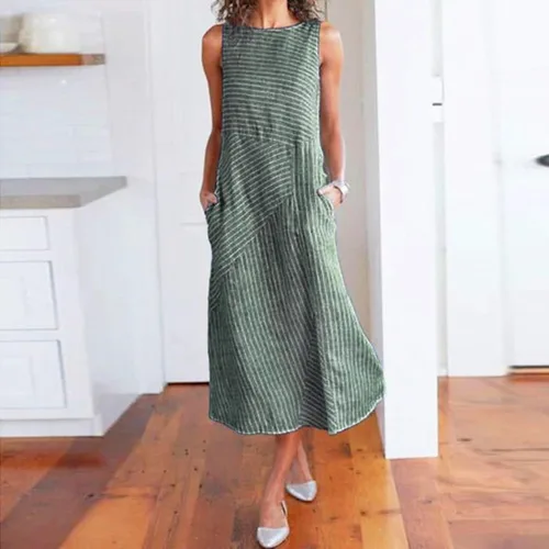 Vista 33 de Vestido de manga larga para mujer, casual, de algodón, lino, con botones, maxivestidos tipo caftán, blanco y azul