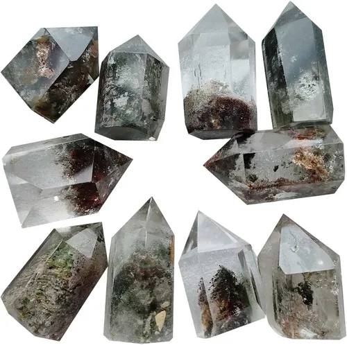 Vista 9 de 1 mini varita de cristal fantasma, torre de cristal fantasma, punto de cuarzo de jardín con punto de cristal escénico de lodalita para curación