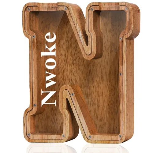 Vista 80 de Alcancía de madera grande personalizada con letras – Alcancía de letras para niños y niñas, regalo de cumpleaños (A)