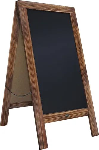 Vista 5 de Cartel en forma de "A" con pizarra de HBCY Creations: Letrero de madera maciza de 40x20 en forma de "A", pizarra rústica marrón de doble cara