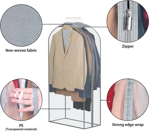 Vista 5 de Zilink Bolsas de ropa transpirables para abrigo de piel de 43", bolsas de traje para almacenamiento en armario, fundas transparentes para chaqueta