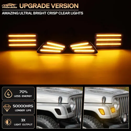 Vista 2 de Luces LED de señal de giro para Jeep Wrangler TJ 1997 1998 1999 2000 2001 2002 2003 2004 2005 2006, lente ahumada ámbar DRL luz de estacionamiento