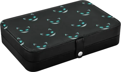 Vista 2 de Cheshire - Joyero con textura de gato para mujeres y niñas, organizador de viaje de joyería de piel sintética, estuche de joyería pequeño portátil