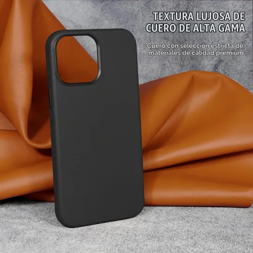 Vista 2 de Funda de cuero genuino para iPhone 13 Pro, cuero de grano completo, compatible con MagSafe y carga inalámbrica, bisel de la cámara con botones Negro