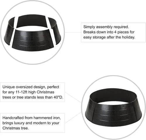 Vista 3 de glitzhome Christmas Tree Collar, 40.5" D Christmas Black Hammered Metal Tree Collar, Decorative Christmas Tree Base Cover Tree Ring for Christmas