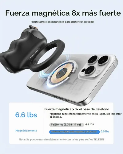 Vista 5 de TELESIN Fun Shot Agarre Magnético para Cámara de Teléfono + Kit Creador de Luz Magnética para Selfie C03 Compatible con iPhone Magsafe y Android