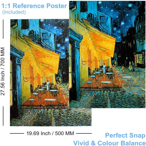 Vista 4 de Anguis Rompecabezas de 1000 Piezas para Adultos - Terraza del Café por la Noche de Vincent Van Gogh - 27.56 x 19.69 Pulgadas - Lino Premium, Cartón