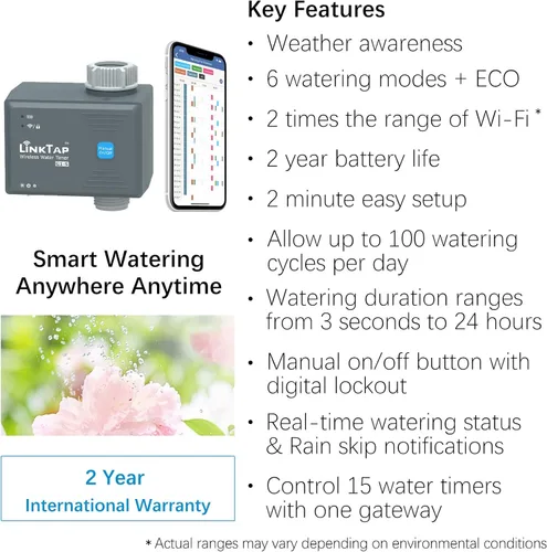 Vista 5 de LinkTap Temporizador de agua inalámbrico G1S (requiere pasarela), temporizador inteligente de grifo de manguera de riego, mayor rango que