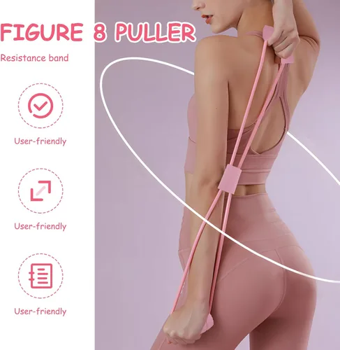 Vista 3 de Saludea - Paquete de 2 bandas de resistencia con asas para ejercicio de cuerpo completo, entrenamiento de fuerza en casa, gimnasio (rosa + morado)