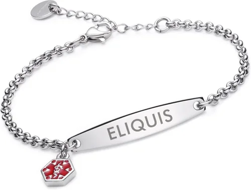 Vista 31 de LinnaLove - Pulsera de identificación de alerta médica con cadena Rolo simple pregrabada para mujer