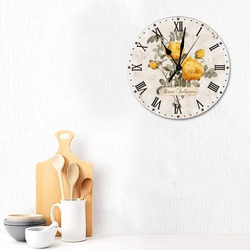 Vista 3 de Reloj de pared silencioso de 10 pulgadas con diseño floral de amistad, con rosas amarillas, funciona con pilas, para dormitorio, para escuela