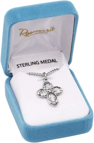 Vista 5 de Rosemaries Religious Gifts Collar con colgante de cruz pequeña de cuatro vías con espíritu santo 18 pulgadas Metal no conocido