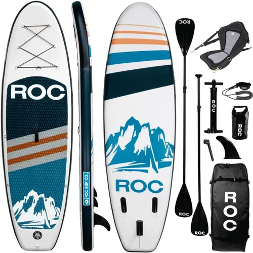 Vista 12 de Roc Tabla de remo inflable con accesorios y mochila de alta calidad, cubierta antideslizante, bolsa impermeable, correa, remo y bomba de mano.