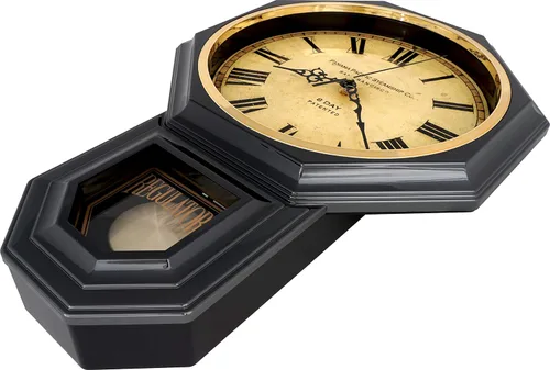 Vista 6 de JUSTIME Reloj de pared clásico vintage tradicional de estilo Schoolhouse, con péndulo y melodía Westminter cada hora, relojes de pared con melodía