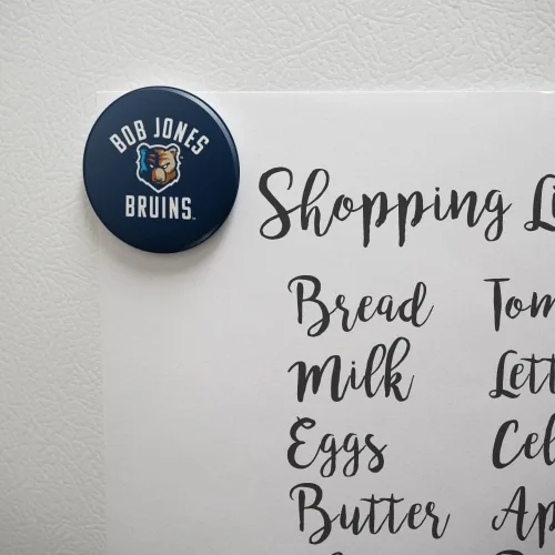 Vista 2 de Bob Jones University Bruins Logo Kitchen Refrigerator Locker Button Magnet - 2.25" Diameter