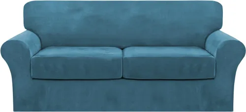 Vista 35 de FantasDecor Fundas de terciopelo para sofá de 2 piezas para sala, con cojín individual, protector elástico de muebles para mascotas, lavable a Negro