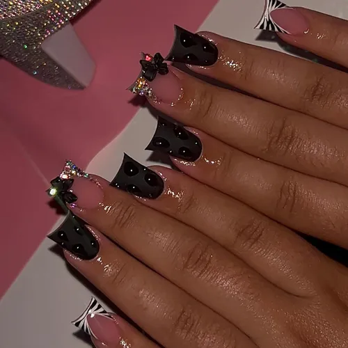 Vista 8 de 24 uñas de pato a presión con diamantes de imitación francesas, uñas postizas estilo pies de pato, uñas postizas de primavera y verano con diseños