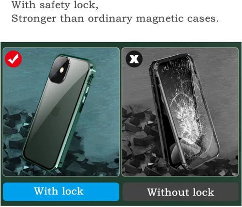 Vista 5 de Funda para Galaxy S21 con bloqueo de seguridad + adsorción magnética, vidrio templado de doble cara, a prueba de golpes, parachoques de aluminio