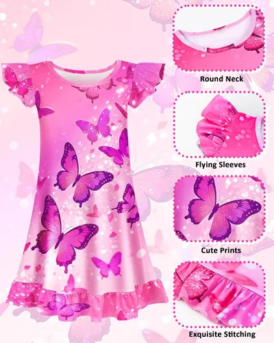 Vista 5 de Sylfairy - Camisones de dormir para niñas, pijamas de unicornio con diseño de princesa para niñas, prendas de dormir