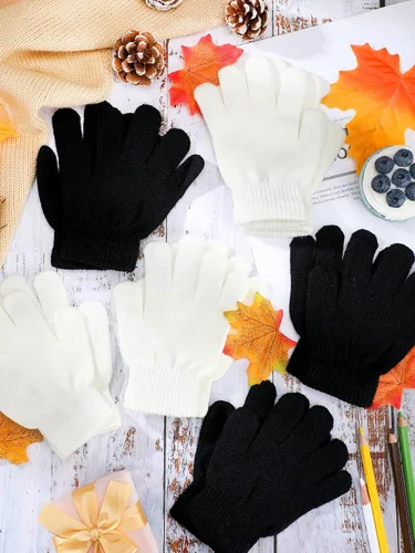 Vista 6 de Boao 6 pares de guantes para niños, dedos completos, guantes de punto para niños pequeños, guantes cálidos de invierno para niños y niñas