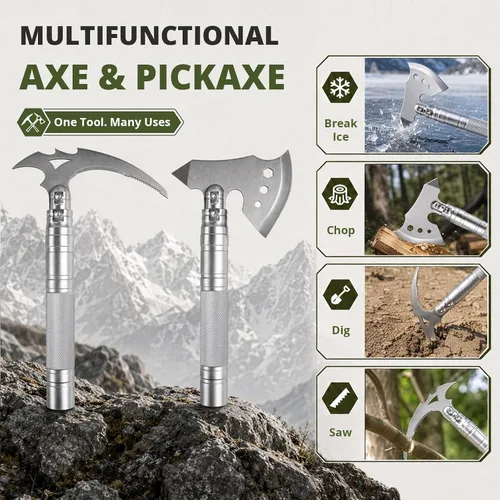 Vista 4 de aiGear Camping Shovel Folding, Survival Shovel Axe Pickaxe Multi-Tool