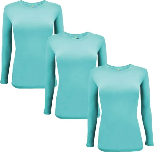Vista 43 de Natural Uniforms Camiseta Under Scrub para mujer, cuello redondo, manga larga, paquete de 3, paquete múltiple de 3