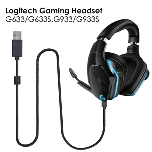 Vista 2 de Cable de repuesto para Logitech G633G933 66ft también funciona para Logitech Artemis Spectrum G633SG933S cable trenzado USB