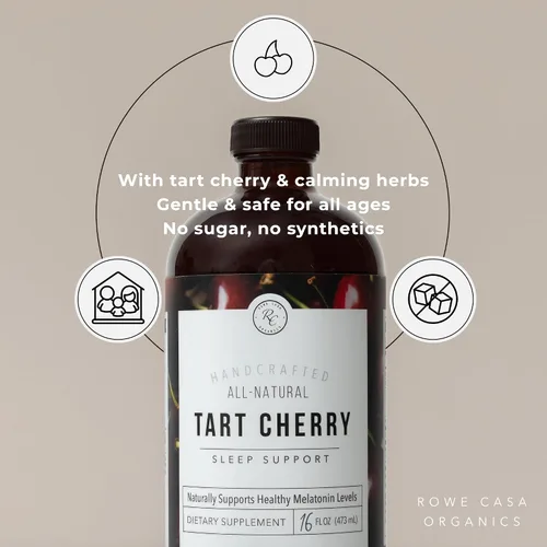 Vista 2 de Rowe Casa Organics Tart Cherry - Soporte orgánico para dormir con raíz de valeriana, apoya la regulación del ciclo del sueño y la recuperación