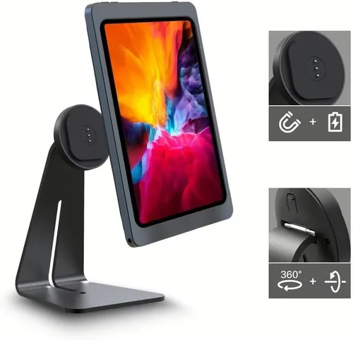 Vista 2 de Soporte magnético en el escritorio con funda de carga A6 para iPad mini (A17 Pro, A15 Bionic) de 8.3 pulgadas, forma clásica de L, base de metal
